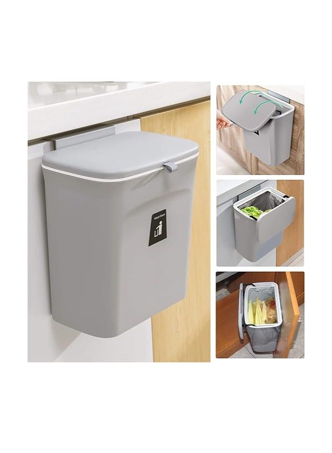 ميكسد صندوق سماد المطبخ MIXDE لسطح الطاولة أو تحت الحوض، سلة مهملات صغيرة معلقة مع غطاء للخزانة/الحمام/غرفة النوم/المكتب/التخييم، دلو سماد داخلي قابل للتركيب (رمادي) - Image 1