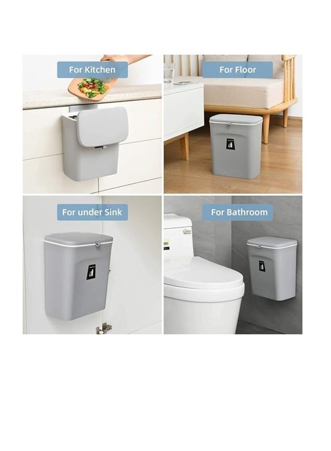 ميكسد صندوق سماد المطبخ MIXDE لسطح الطاولة أو تحت الحوض، سلة مهملات صغيرة معلقة مع غطاء للخزانة/الحمام/غرفة النوم/المكتب/التخييم، دلو سماد داخلي قابل للتركيب (رمادي) - Image 2