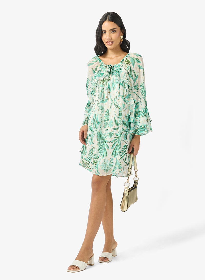 Hope & Ivy Tie Neck Puffed Sleeve Mini Dress - Image 4