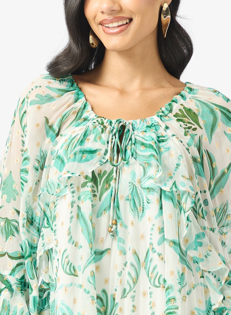 Hope & Ivy Tie Neck Puffed Sleeve Mini Dress - Image 3