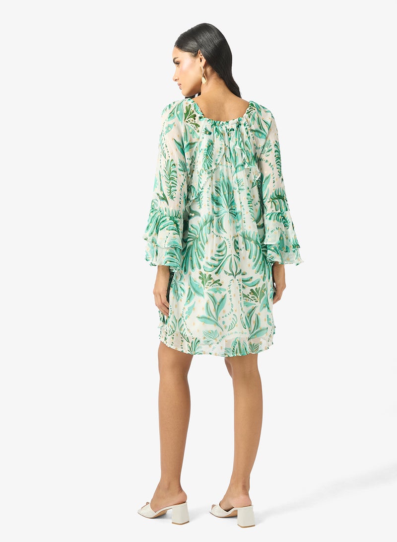 Hope & Ivy Tie Neck Puffed Sleeve Mini Dress - Image 2