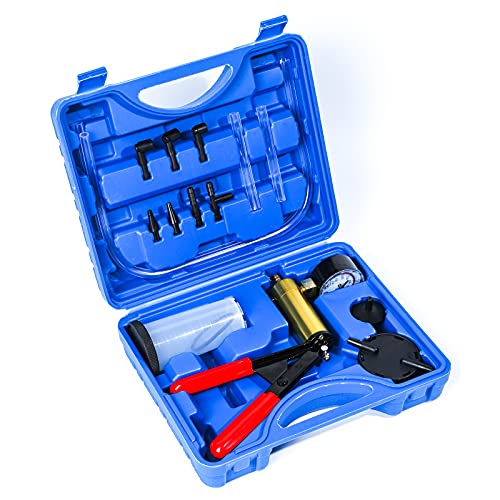 ZJERYL GULL 2 in 1 Brake Bleeder Kit with Hand Vacuum Pump with Gauge Adapters Automotive Brake Fluid Bleeding Set with Protected Case for Car Truck (Blue) - Image 2