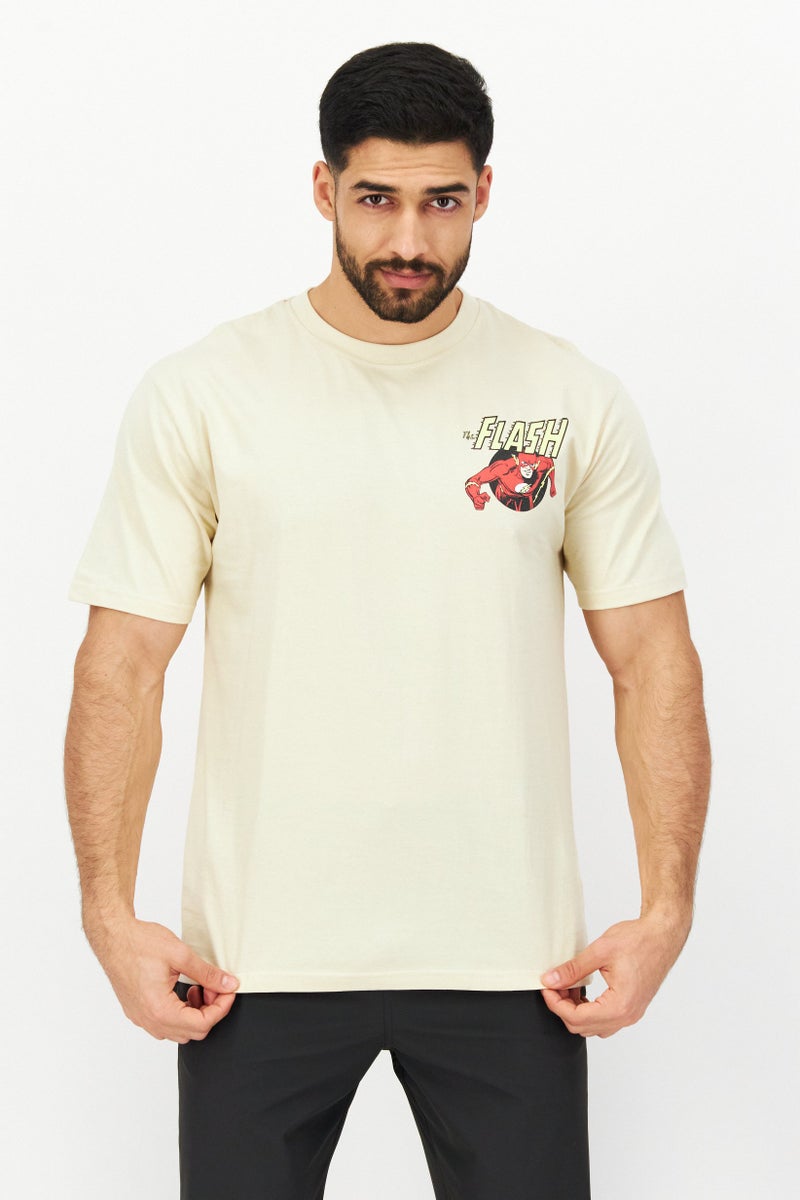 Warner Bros تي شيرت رجالي بطبعة جرافيكية بأكمام قصيرة ورقبة دائرية، كريمي - Image 1