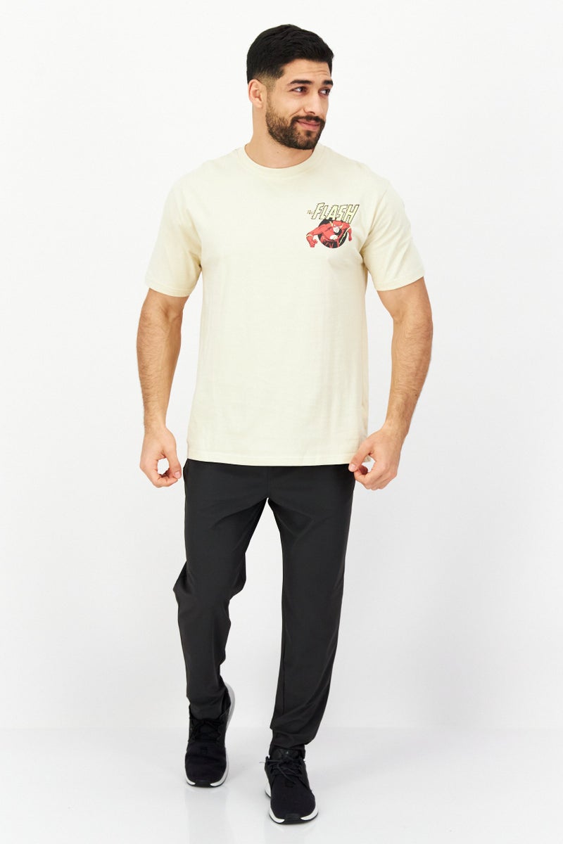 Warner Bros تي شيرت رجالي بطبعة جرافيكية بأكمام قصيرة ورقبة دائرية، كريمي - Image 4