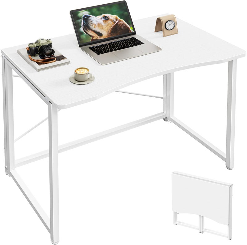 Huuger Folding Desk for Small Spaces, 31.5 Inch Foldable Computer Table, for Home Office, Study, Bedroom, Dorm, Space Saving, Small Writing Work Office Computer Desk, Easy to Fold, White - Image 1