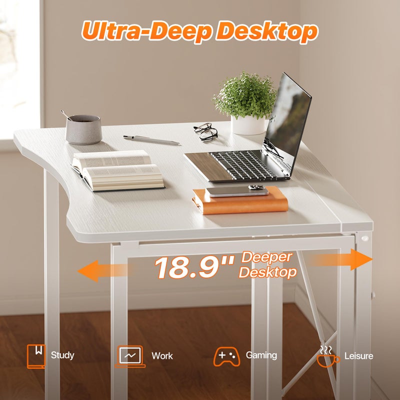 Huuger Folding Desk for Small Spaces, 31.5 Inch Foldable Computer Table, for Home Office, Study, Bedroom, Dorm, Space Saving, Small Writing Work Office Computer Desk, Easy to Fold, White - Image 3