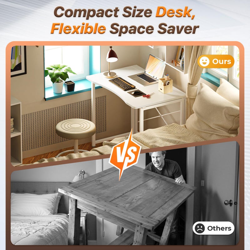 Huuger Folding Desk for Small Spaces, 31.5 Inch Foldable Computer Table, for Home Office, Study, Bedroom, Dorm, Space Saving, Small Writing Work Office Computer Desk, Easy to Fold, White - Image 2