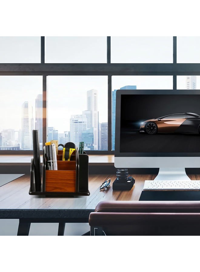 Siveit Wooden Desk Organizer, Wood Desktop Organizer Office Supplies Storage Organizer Remote Control Caddy Holder (Desk Organizer-6) - Image 3