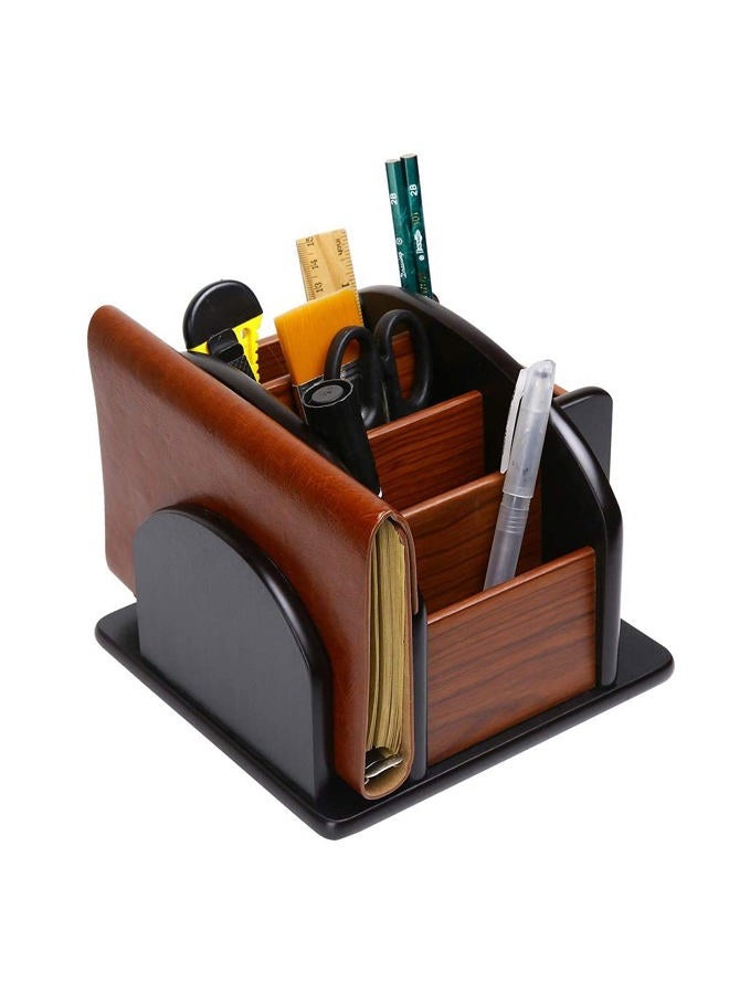 Siveit Wooden Desk Organizer, Wood Desktop Organizer Office Supplies Storage Organizer Remote Control Caddy Holder (Desk Organizer-6) - Image 2