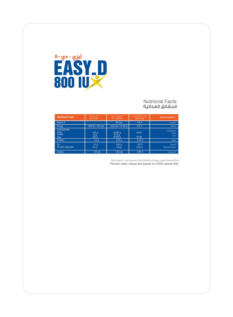 Easy-D – Vitamin D3 800 IU – Lemon & Strawberry Flavor – 30 Gummies