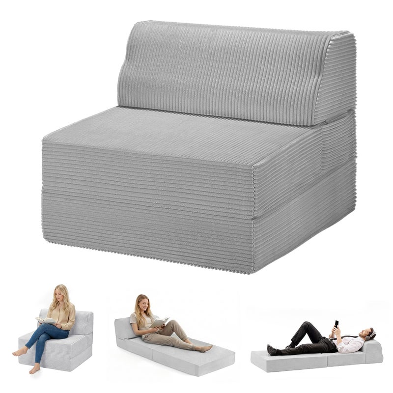 Kasunpul Folding Sofa Bed with Pillow, Memory Foam Fold Out Chair Bed, Convertible Sleeper Chair with Washable Cover, Futon Floor Couch for Living Room/Dorm/Guest Use/Home Office/Apartment, Light Grey - Image 1