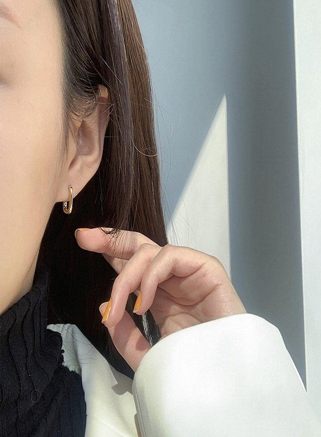 أليكس كرافت أقراط حلقية مستطيلة صغيرة مطلية بالذهب عيار 14 قيراطًا من ALEXCRAFT، مقاس 11 مم، بتصميم بيضاوي عصري على شكل حرف U للنساء - Image 3