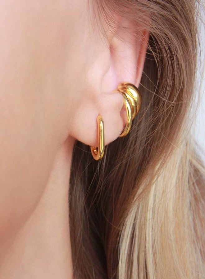 أليكس كرافت أقراط حلقية مستطيلة صغيرة مطلية بالذهب عيار 14 قيراطًا من ALEXCRAFT، مقاس 11 مم، بتصميم بيضاوي عصري على شكل حرف U للنساء - Image 2