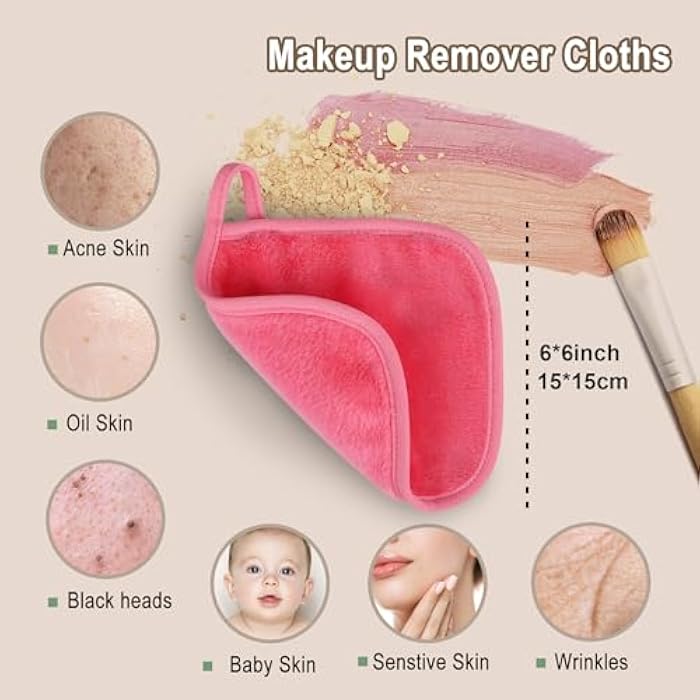 KODAMO Makeup Remover Cloth, Reusable Makeup Remover Pads Washable Travel Bag, Microfiber Makeup Removal Face Wash Cloths with Just Water, Gentle Soft,12 Pack, Pink - Image 3