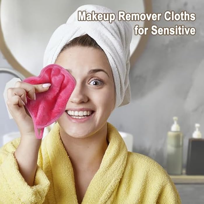 KODAMO Makeup Remover Cloth, Reusable Makeup Remover Pads Washable Travel Bag, Microfiber Makeup Removal Face Wash Cloths with Just Water, Gentle Soft,12 Pack, Pink - Image 2