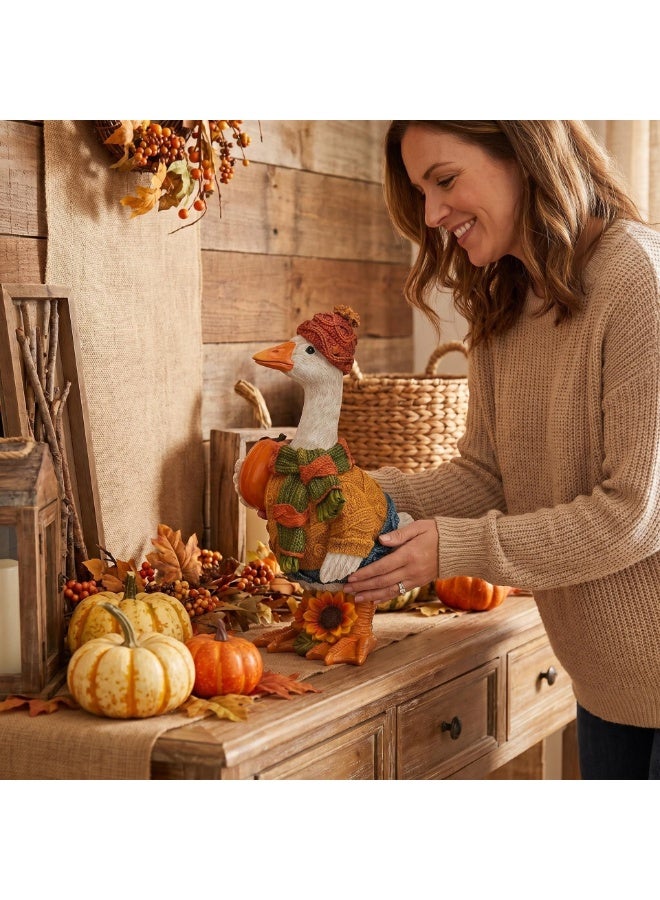Autumn Harvest Duck Figurine with Pumpkin - Resin Ornament - Image 2