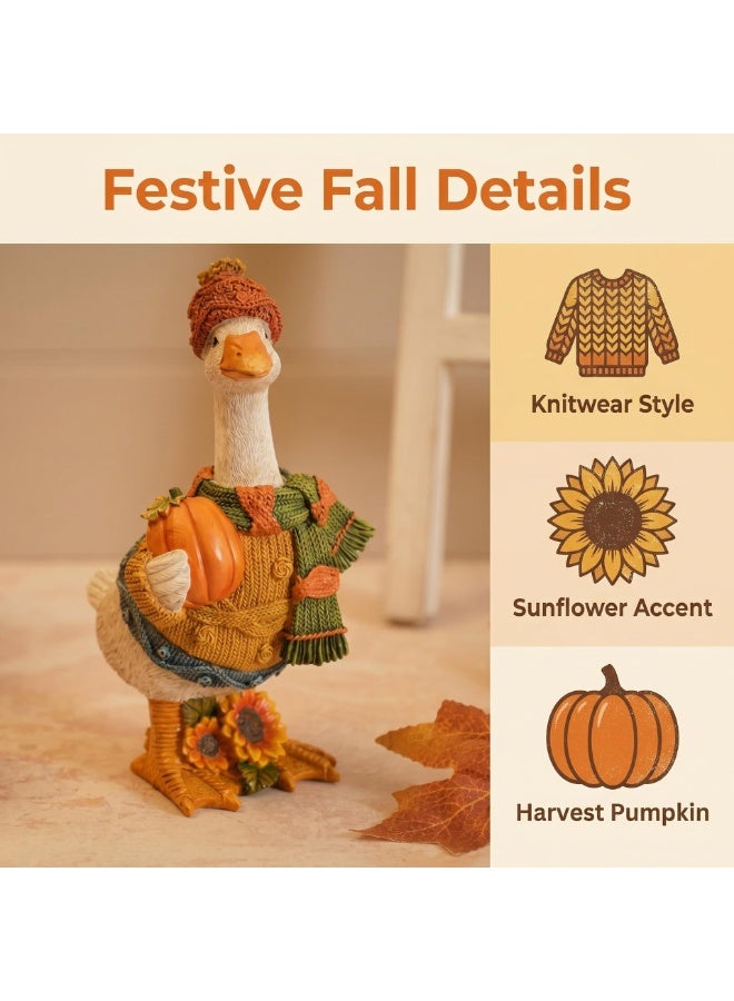 Autumn Harvest Duck Figurine with Pumpkin - Resin Ornament - Image 3