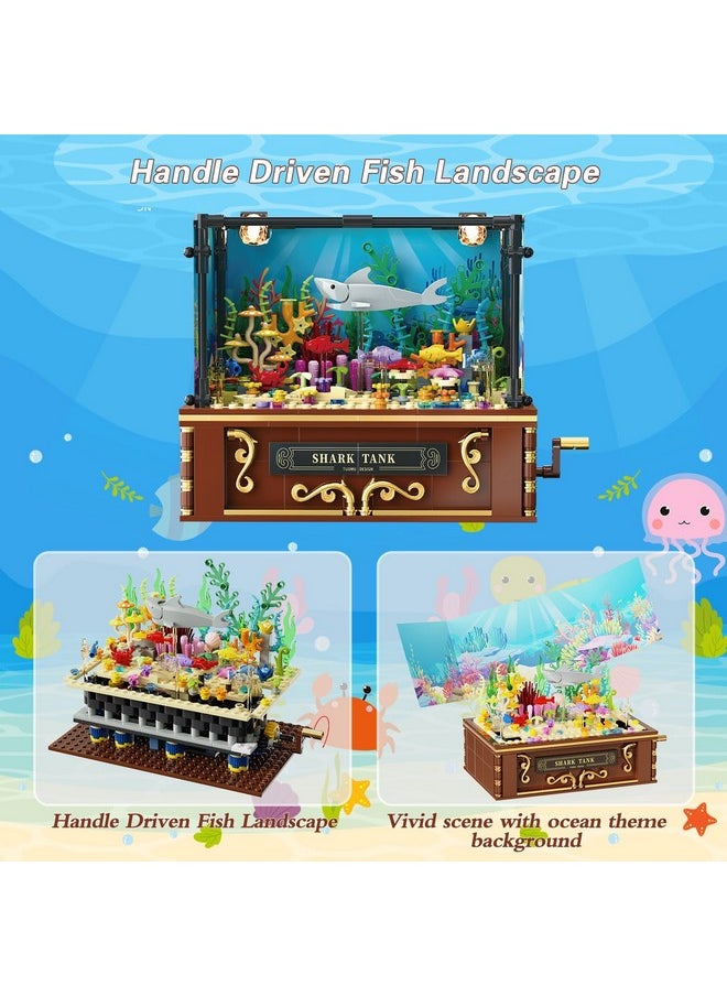 Fistone Fistone Fish Shark Tank Building Set for Kids & Adults, Lighting Aquarium Building Block Set, Includes Sharks, Seaweed and Crabs, Hand-Cranked Dynamic Animal Toy for Boys and Girls Ages 8+, 721pcs  - Image 3