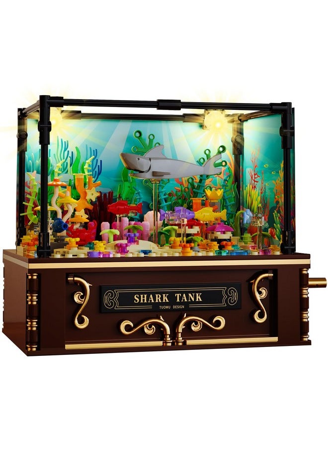 Fistone Fistone Fish Shark Tank Building Set for Kids & Adults, Lighting Aquarium Building Block Set, Includes Sharks, Seaweed and Crabs, Hand-Cranked Dynamic Animal Toy for Boys and Girls Ages 8+, 721pcs  - Image 1
