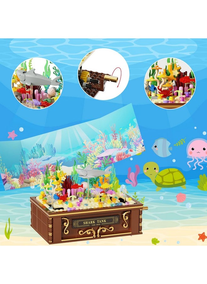 Fistone Fistone Fish Shark Tank Building Set for Kids & Adults, Lighting Aquarium Building Block Set, Includes Sharks, Seaweed and Crabs, Hand-Cranked Dynamic Animal Toy for Boys and Girls Ages 8+, 721pcs  - Image 2