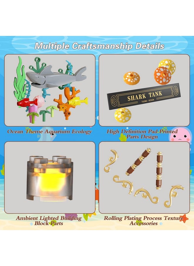 Fistone Fistone Fish Shark Tank Building Set for Kids & Adults, Lighting Aquarium Building Block Set, Includes Sharks, Seaweed and Crabs, Hand-Cranked Dynamic Animal Toy for Boys and Girls Ages 8+, 721pcs  - Image 4