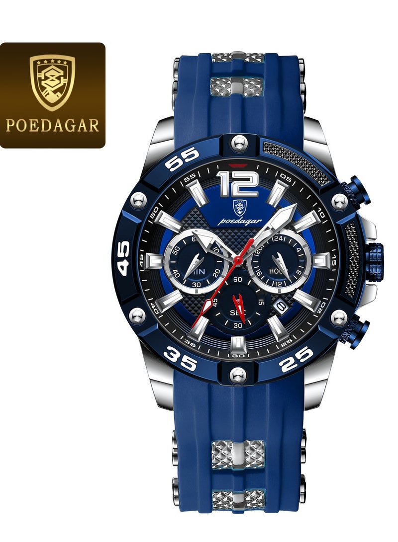 پوداجار ساعة للرجال الرياضة للماء كرونوغراف ساعات رجالي التناظرية الكوارتز وجه كبير كلاسيكي أنيق عارضة مصمم العمل ساعة المعصم هدية أنيقة للرجال - Image 1