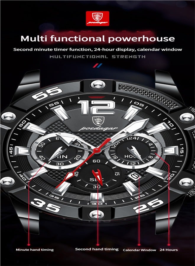 پوداجار ساعة للرجال الرياضة للماء كرونوغراف ساعات رجالي التناظرية الكوارتز وجه كبير كلاسيكي أنيق عارضة مصمم العمل ساعة المعصم هدية أنيقة للرجال - Image 2