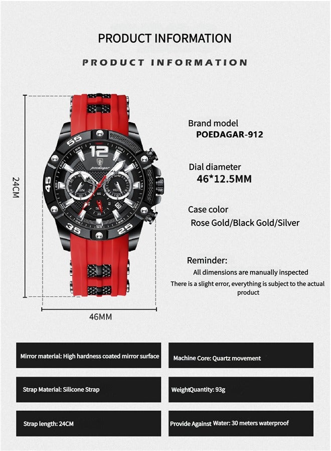 پوداجار ساعة للرجال الرياضة للماء كرونوغراف ساعات رجالي التناظرية الكوارتز وجه كبير كلاسيكي أنيق عارضة مصمم العمل ساعة المعصم هدية أنيقة للرجال - Image 4