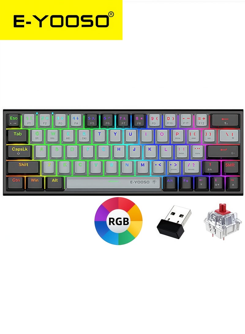 E-YOOSO Z-11 3 Modes Wireless Mechanical Keyboard, Red Switch Bluetooth/2.4G/USB-C 60% Portable Rechargeable 61 Keys Gaming Keyboard, Compact RGB Hot Swappable Mechanical Keyboard for Windows/Mac - Image 1