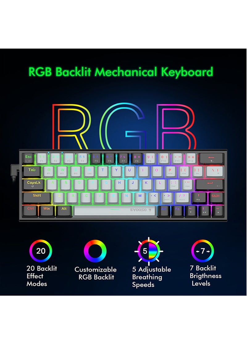 E-YOOSO Z-11 3 Modes Wireless Mechanical Keyboard, Red Switch Bluetooth/2.4G/USB-C 60% Portable Rechargeable 61 Keys Gaming Keyboard, Compact RGB Hot Swappable Mechanical Keyboard for Windows/Mac - Image 2