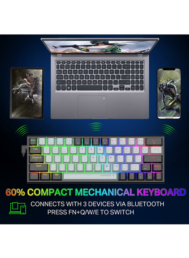 E-YOOSO Z-11 3 Modes Wireless Mechanical Keyboard, Red Switch Bluetooth/2.4G/USB-C 60% Portable Rechargeable 61 Keys Gaming Keyboard, Compact RGB Hot Swappable Mechanical Keyboard for Windows/Mac - Image 3