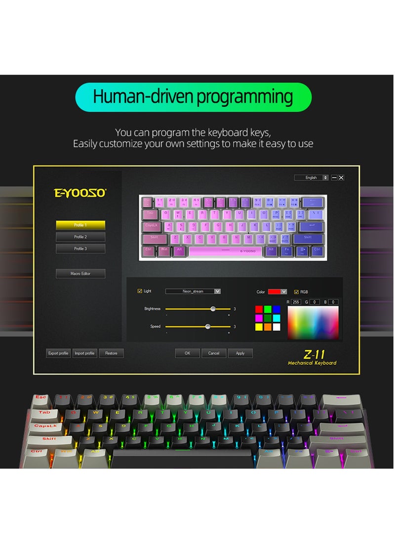 E-YOOSO Z-11 3 Modes Wireless Mechanical Keyboard, Red Switch Bluetooth/2.4G/USB-C 60% Portable Rechargeable 61 Keys Gaming Keyboard, Compact RGB Hot Swappable Mechanical Keyboard for Windows/Mac - Image 4