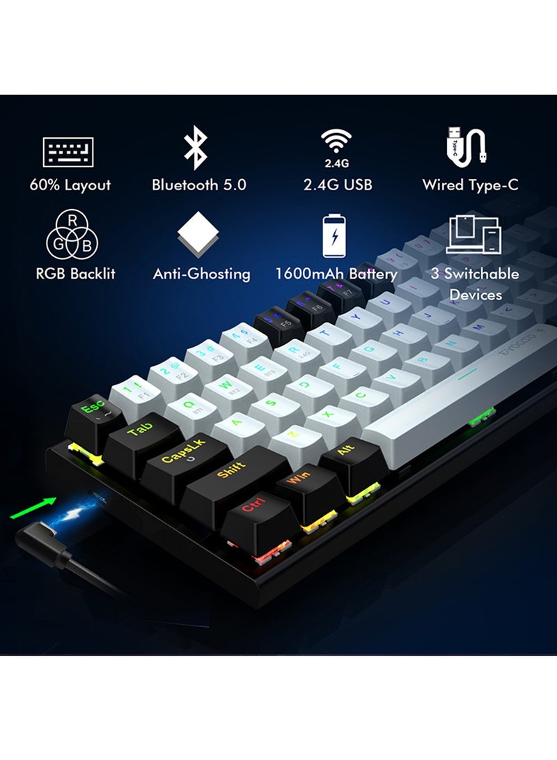 E-YOOSO Z-11 3 Modes Wireless Mechanical Keyboard, Red Switch Bluetooth/2.4G/USB-C 60% Portable Rechargeable 61 Keys Gaming Keyboard, Compact RGB Hot Swappable Mechanical Keyboard for Windows/Mac - Image 5