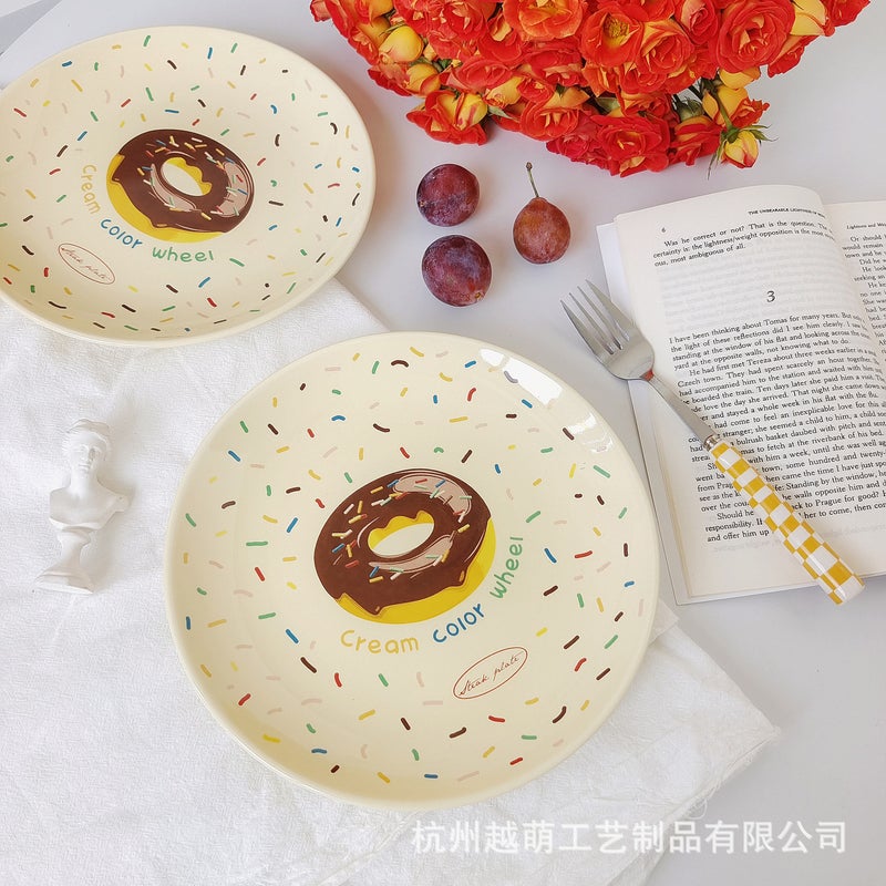 Korean Ins Style High Color Value Household Dish Plate High Temperature Resistant Ceramic Plate Donut Western Dessert Flat Plate - Image 5