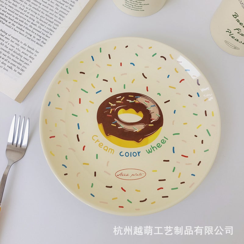 Korean Ins Style High Color Value Household Dish Plate High Temperature Resistant Ceramic Plate Donut Western Dessert Flat Plate - Image 2