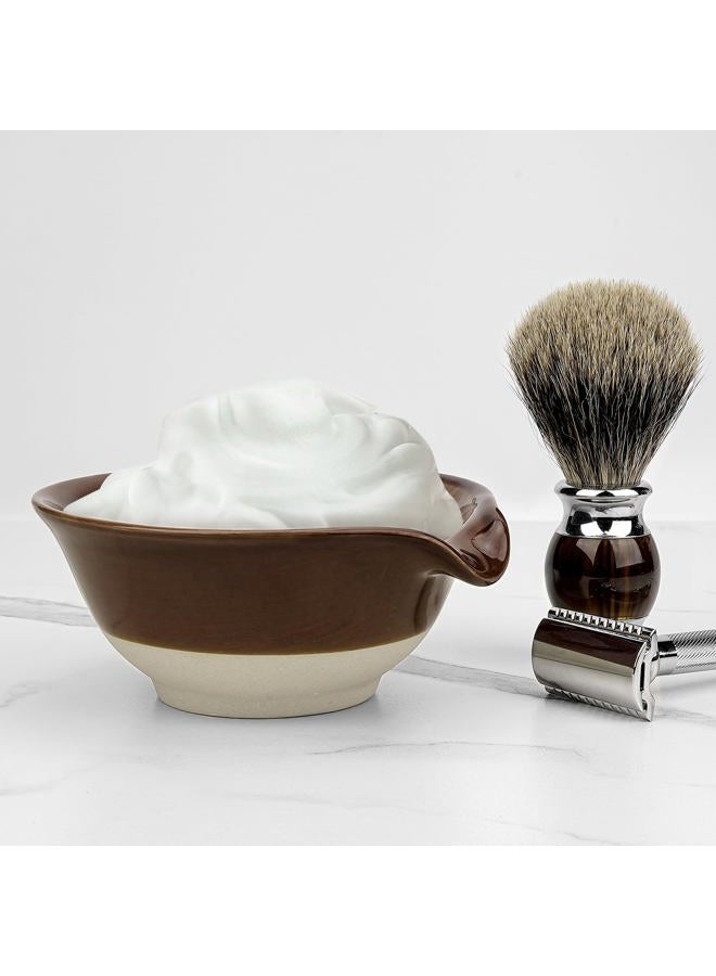Linkidea Ceramic Shaving Bowl, Shaving Soap Lather Mug Cup for Men, Wide Mouth Barber Beard Wet Razor Shave Cream Cup, Brown - Image 4