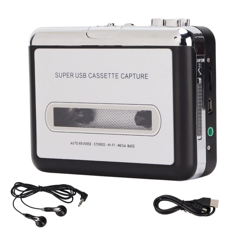 Portable USB Cassette Player Tape to MP3 Converter with Earphone for Laptops PCs Silver Black - Image 5