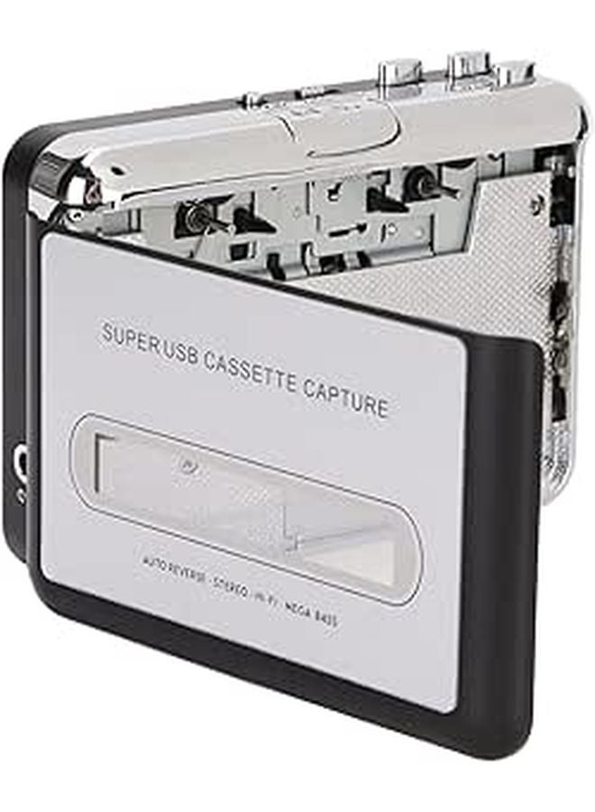 Portable USB Cassette Player Tape to MP3 Converter with Earphone for Laptops PCs Silver Black - Image 1