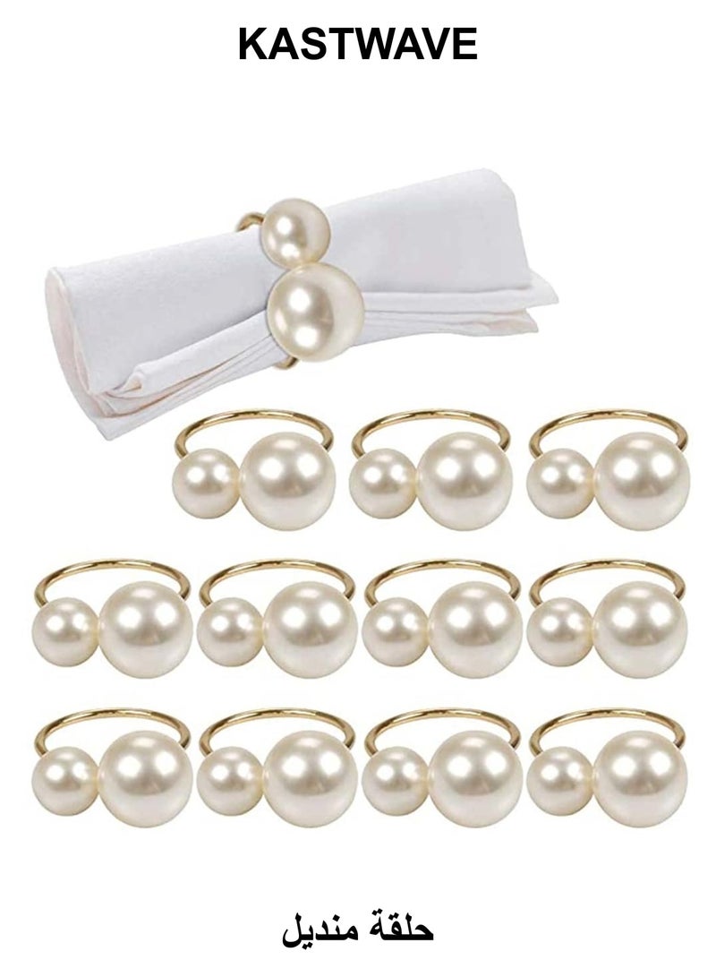 كاست ويف حلقة منديل من 12 لؤلؤة، مشبك منديل، حامل مشبك منديل عيد الفصح، يُستخدم للتجمعات العائلية، العشاء، ديكور الزفاف، حلقة منديل، عيد الشكر (ذهبي) - Image 1