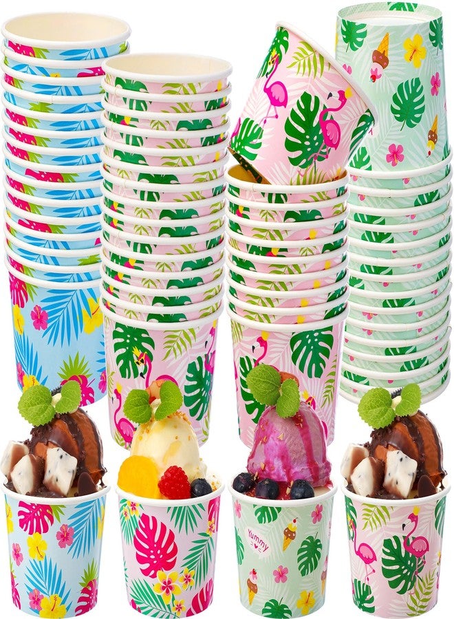 Ninehaoou 60 Pcs Hawaiian Ice Cream Cups Flamingo Ice Cream Bowls Bulk Paper Disposable Tropical Dessert Treat Bowls Snack Cups for Summer Birthday Hawaiian Flamingo Party Supply Decoration (6 oz) - Image 1