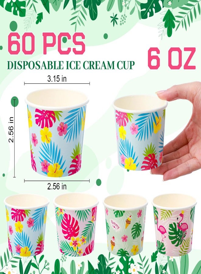 Ninehaoou 60 Pcs Hawaiian Ice Cream Cups Flamingo Ice Cream Bowls Bulk Paper Disposable Tropical Dessert Treat Bowls Snack Cups for Summer Birthday Hawaiian Flamingo Party Supply Decoration (6 oz) - Image 2