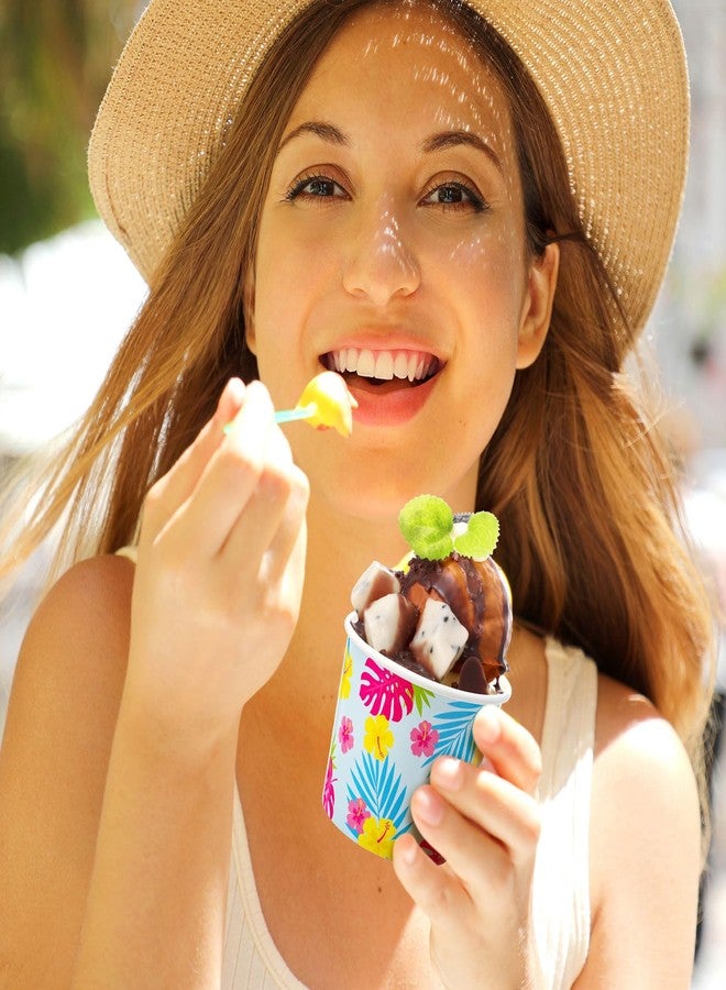 Ninehaoou 60 Pcs Hawaiian Ice Cream Cups Flamingo Ice Cream Bowls Bulk Paper Disposable Tropical Dessert Treat Bowls Snack Cups for Summer Birthday Hawaiian Flamingo Party Supply Decoration (6 oz) - Image 5