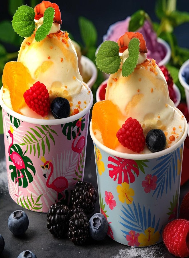 Ninehaoou 60 Pcs Hawaiian Ice Cream Cups Flamingo Ice Cream Bowls Bulk Paper Disposable Tropical Dessert Treat Bowls Snack Cups for Summer Birthday Hawaiian Flamingo Party Supply Decoration (6 oz) - Image 4