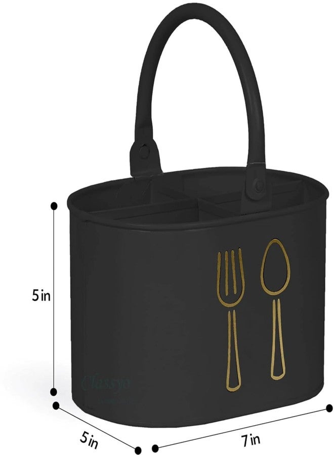 EvoFlex Galvanised Steel Cutlery Holder, Black with Gold Design, 2 Compartments, Spoon Stand for Dining Table, Cutlery Holder for Kitchen - Holder For Multipurpose - Image 2