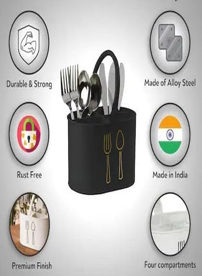 EvoFlex Galvanised Steel Cutlery Holder, Black with Gold Design, 2 Compartments, Spoon Stand for Dining Table, Cutlery Holder for Kitchen - Holder For Multipurpose - Image 3