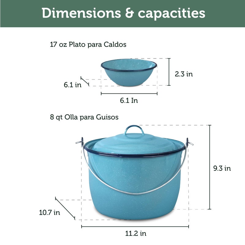 Cinsa 8-Piece Enameled Steel Stock Pots (14 & 8 QT) with Lids, Turquoise Blue Cookware Set - Image 4