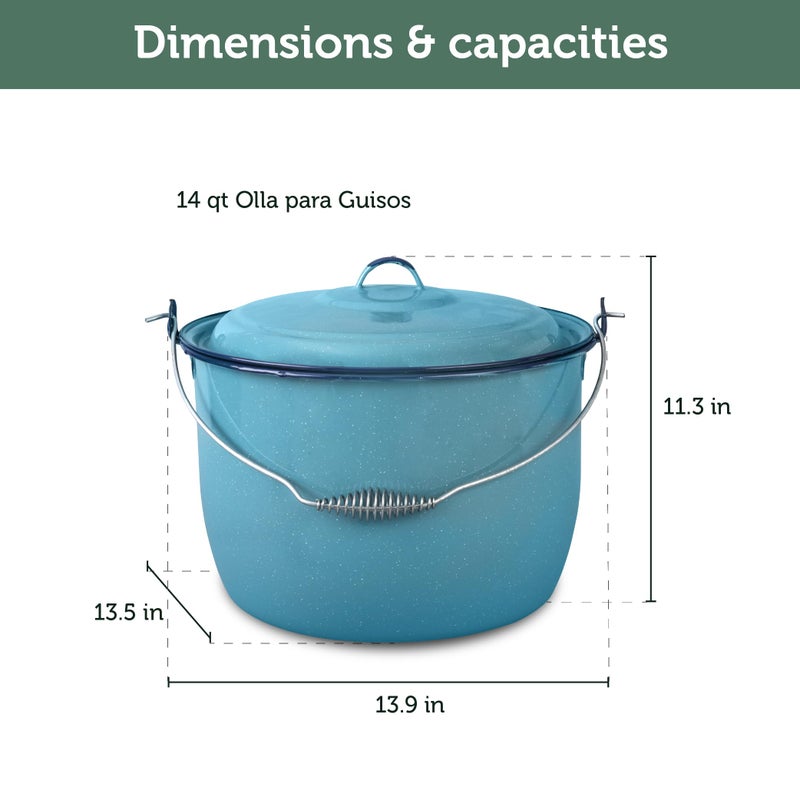 Cinsa 8-Piece Enameled Steel Stock Pots (14 & 8 QT) with Lids, Turquoise Blue Cookware Set - Image 3