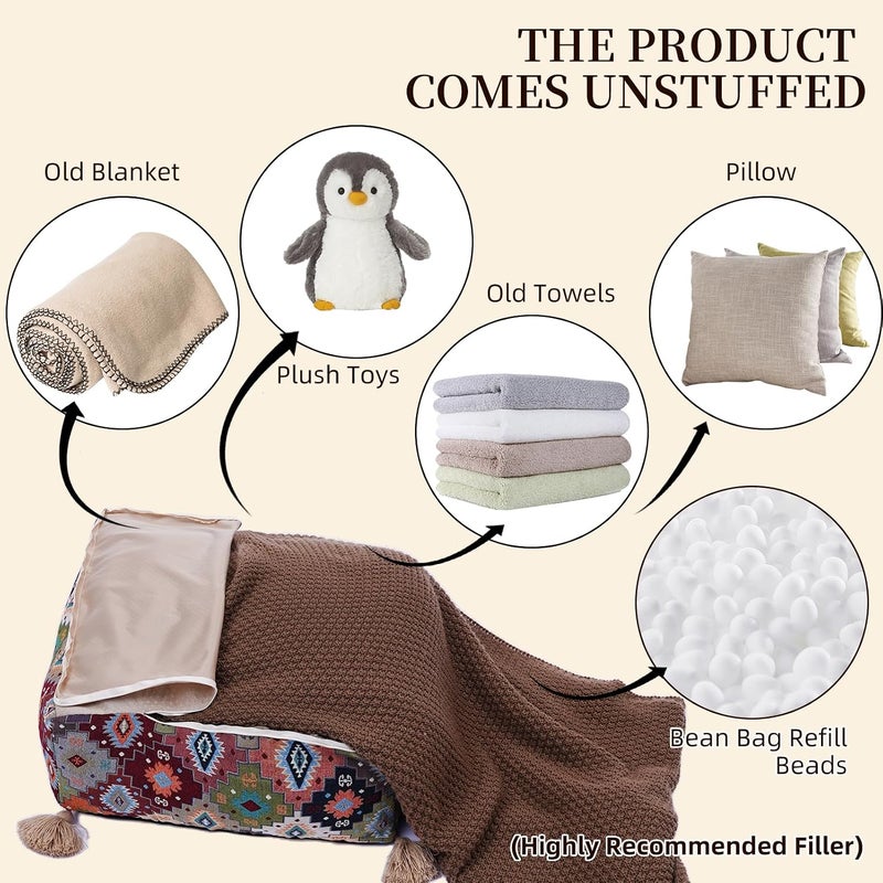 Artbloss Boho Unstuffed Pouf Cover Ottoman Footrest Indian Mexcian Foot Stool Floor Bean Bag Floor Chair Storage for Living Room Bedroom Decor (Boho Plaid, Square) - Image 4