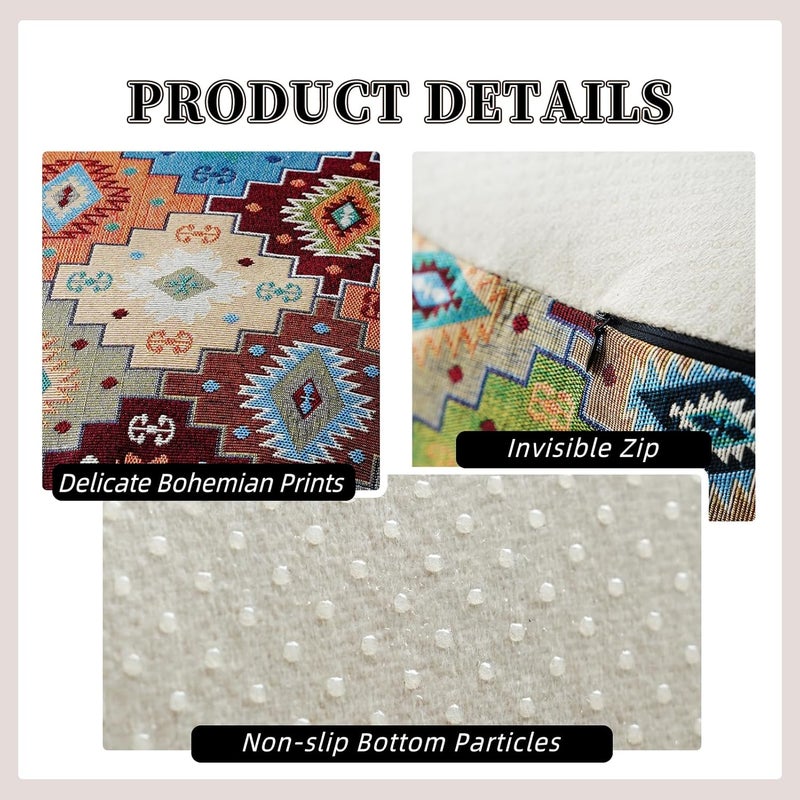 Artbloss Boho Unstuffed Pouf Cover Ottoman Footrest Indian Mexcian Foot Stool Floor Bean Bag Floor Chair Storage for Living Room Bedroom Decor (Boho Plaid, Square) - Image 5