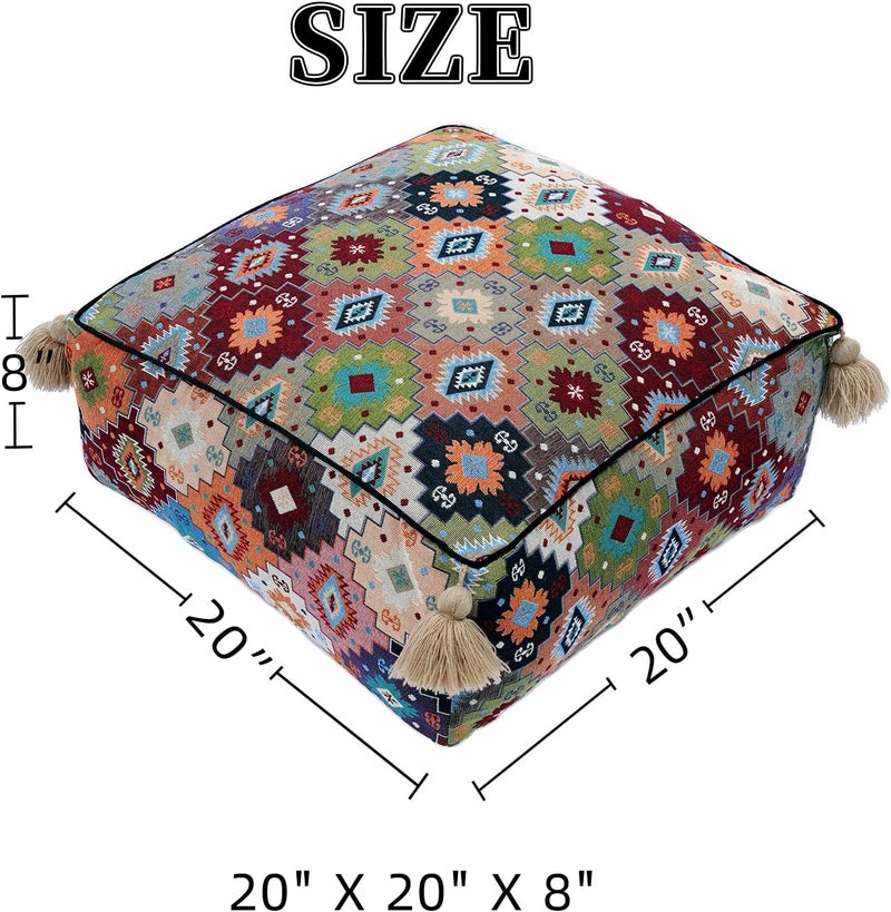 Artbloss Boho Unstuffed Pouf Cover Ottoman Footrest Indian Mexcian Foot Stool Floor Bean Bag Floor Chair Storage for Living Room Bedroom Decor (Boho Plaid, Square) - Image 2